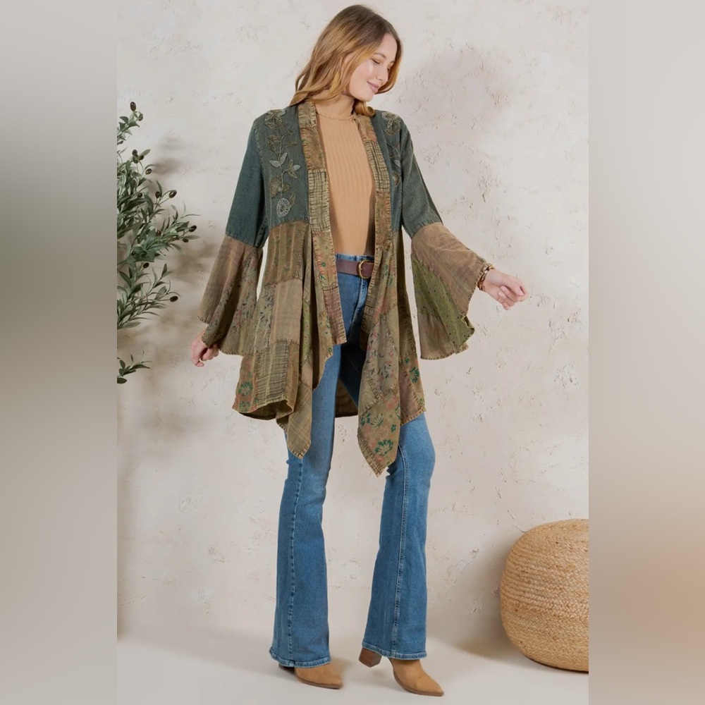 Young Threads Artisan Boho Patchwork Denim Cotton Kimono - Picture 3 of 6